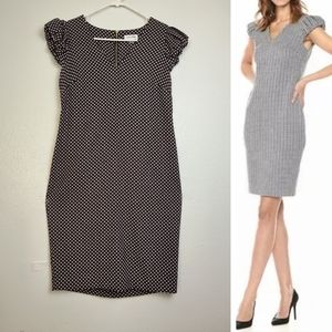 Calvin Klein Sheath Dress Women's Size 12 Black Polka Dot Ruffed Cap